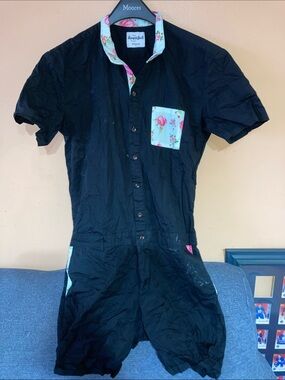 Womens i think Black One-Piece Romper with Floral Trim